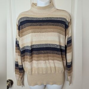 Dressbarn Women's Mock Neck Neutral Striped Pullover Sweater, Size XL